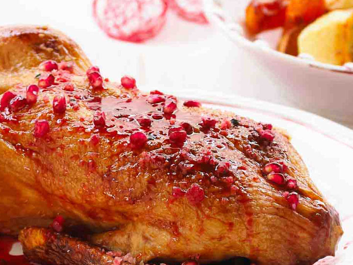 Festive duck with raspberry & thyme served with pomegranate sauce