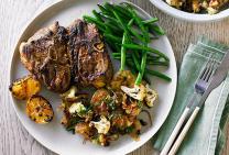 Moroccan lamb chump chops with roasted potato and cauliflower