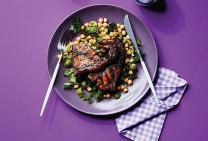 Marinated lamb loin chops with chickpea salad