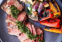 Barbecued rump with chimichurri & roasted peppers